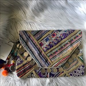 ANTIK BATIK Banjo Embellished Clutch Multi Purple
